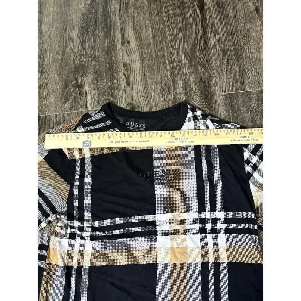 GUESS Plaid Logo Men's T-Shirt XL Brown Black White Short Sleeve Embroidered Med - Picture 3 of 7